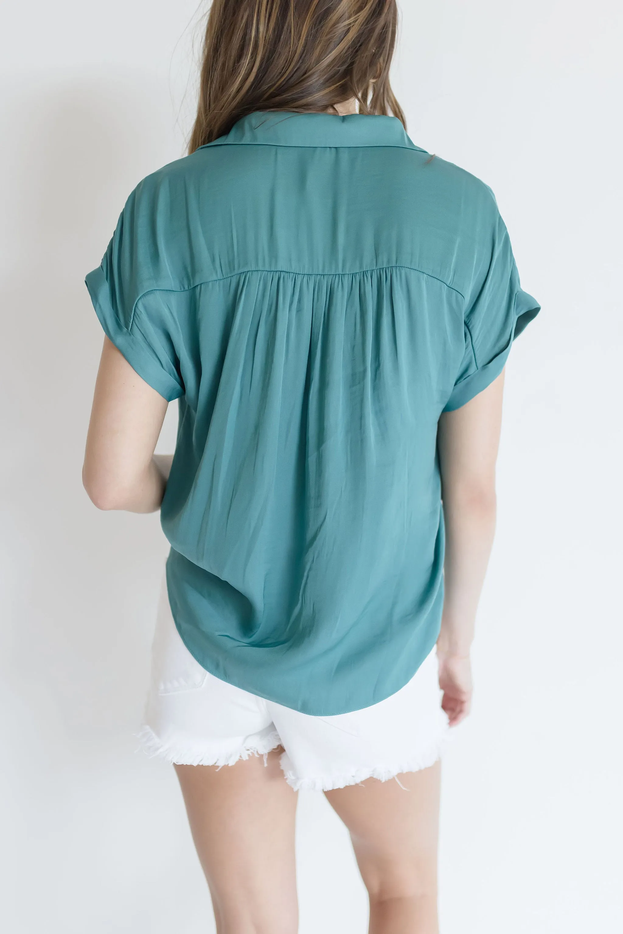 Callie Short Sleeve Button Down Top Teal