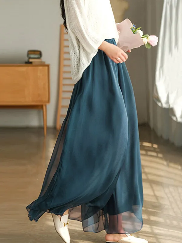 Casual Solid Color Chiffon Column Wide Leg Pants