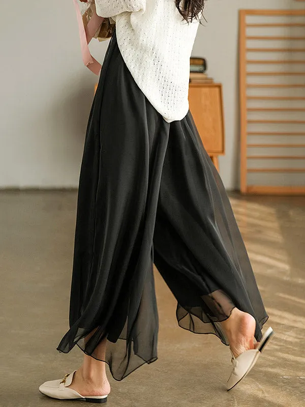 Casual Solid Color Chiffon Column Wide Leg Pants