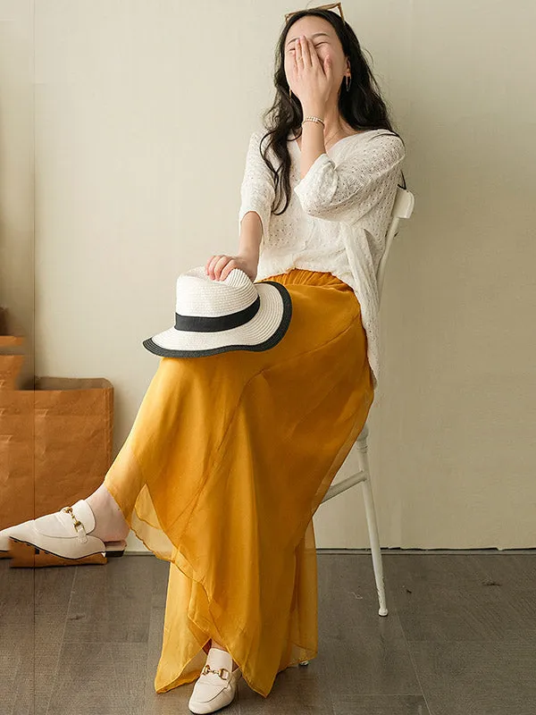 Casual Solid Color Chiffon Column Wide Leg Pants