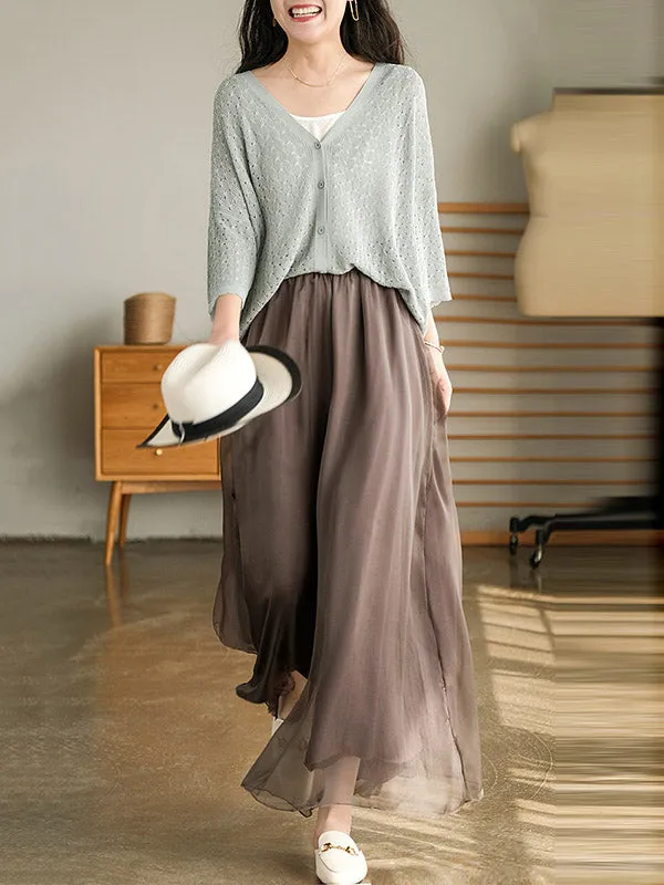 Casual Solid Color Chiffon Column Wide Leg Pants