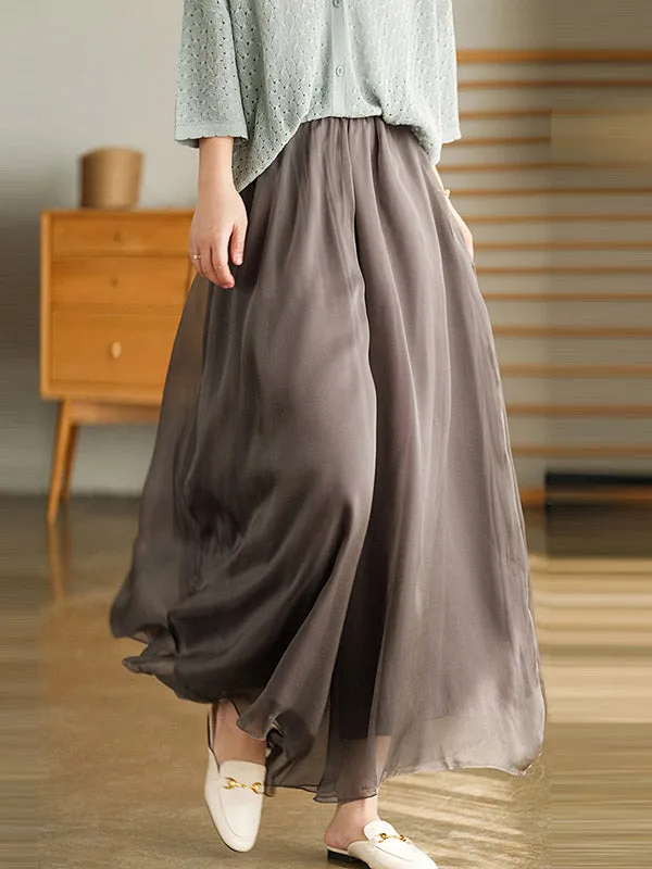 Casual Solid Color Chiffon Column Wide Leg Pants