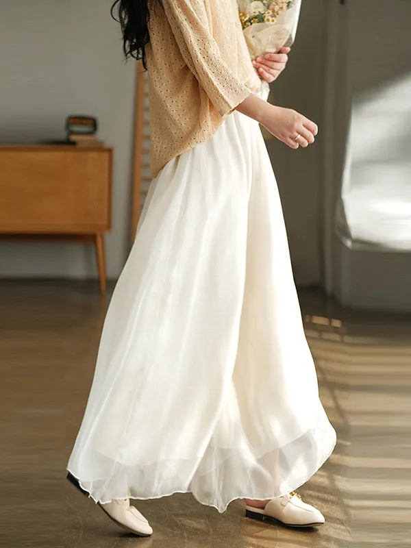 Casual Solid Color Chiffon Column Wide Leg Pants