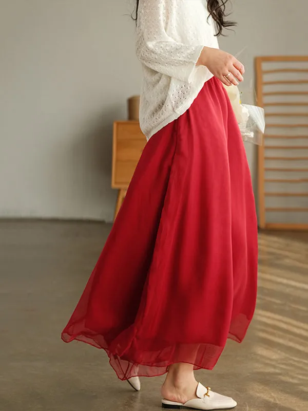 Casual Solid Color Chiffon Column Wide Leg Pants