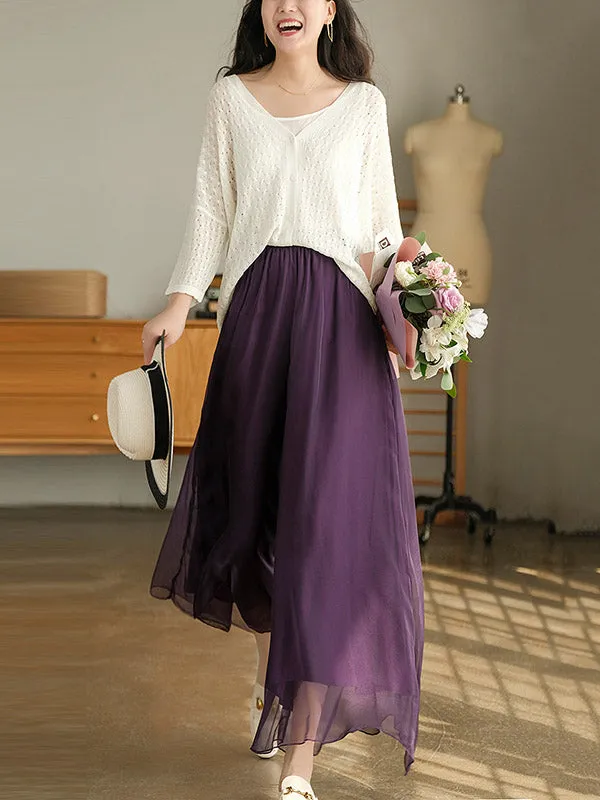 Casual Solid Color Chiffon Column Wide Leg Pants