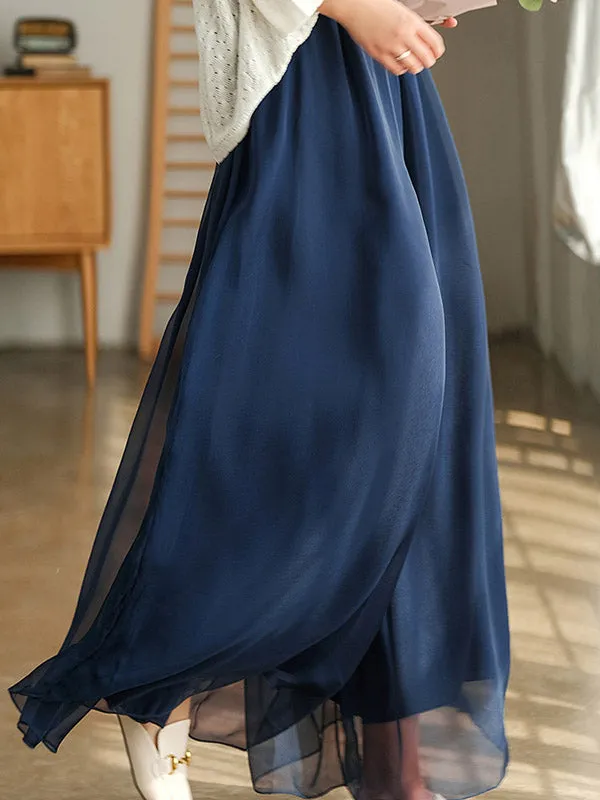 Casual Solid Color Chiffon Column Wide Leg Pants