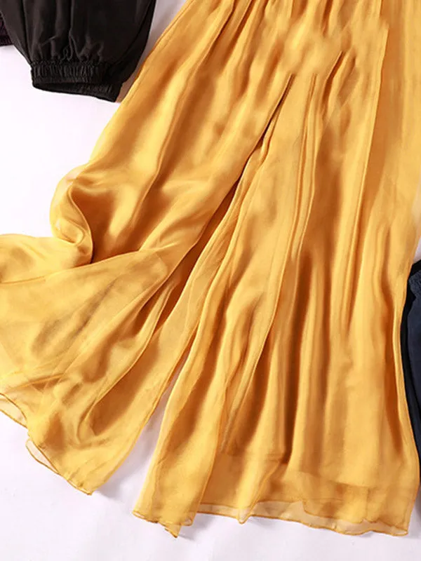 Casual Solid Color Chiffon Column Wide Leg Pants