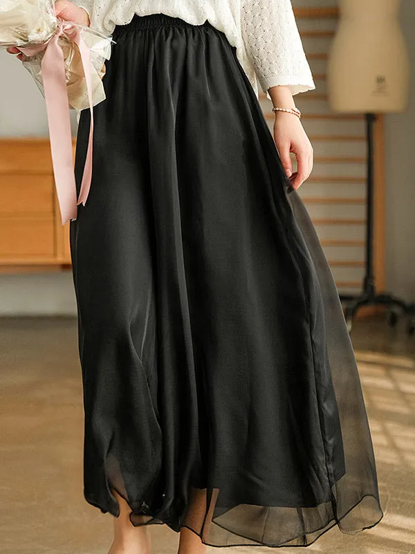 Casual Solid Color Chiffon Column Wide Leg Pants