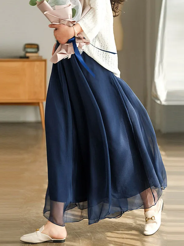 Casual Solid Color Chiffon Column Wide Leg Pants