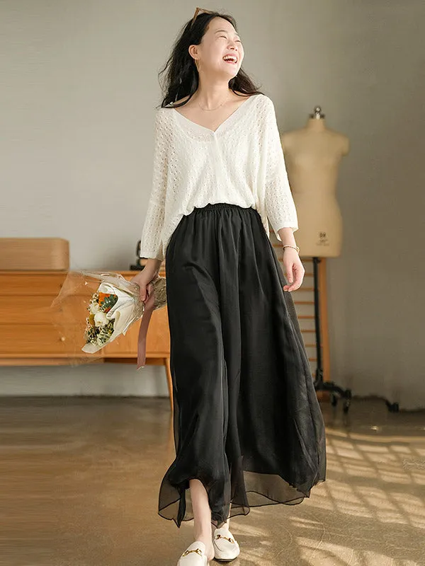 Casual Solid Color Chiffon Column Wide Leg Pants