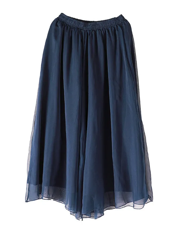 Casual Solid Color Chiffon Column Wide Leg Pants