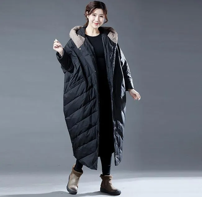 Color Block Long Women Winter Loose Duck Down Warm Women Jackets