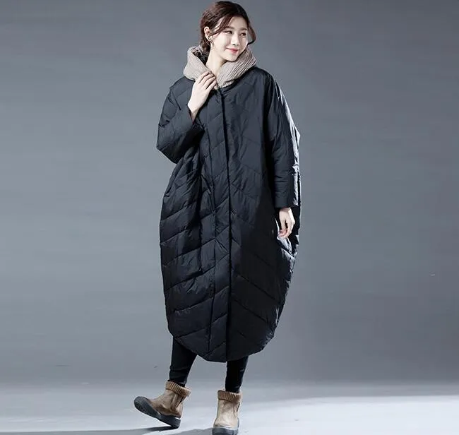 Color Block Long Women Winter Loose Duck Down Warm Women Jackets