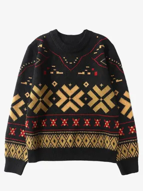 Ethnic Pattern Jacquard Woven Knitted Sweater