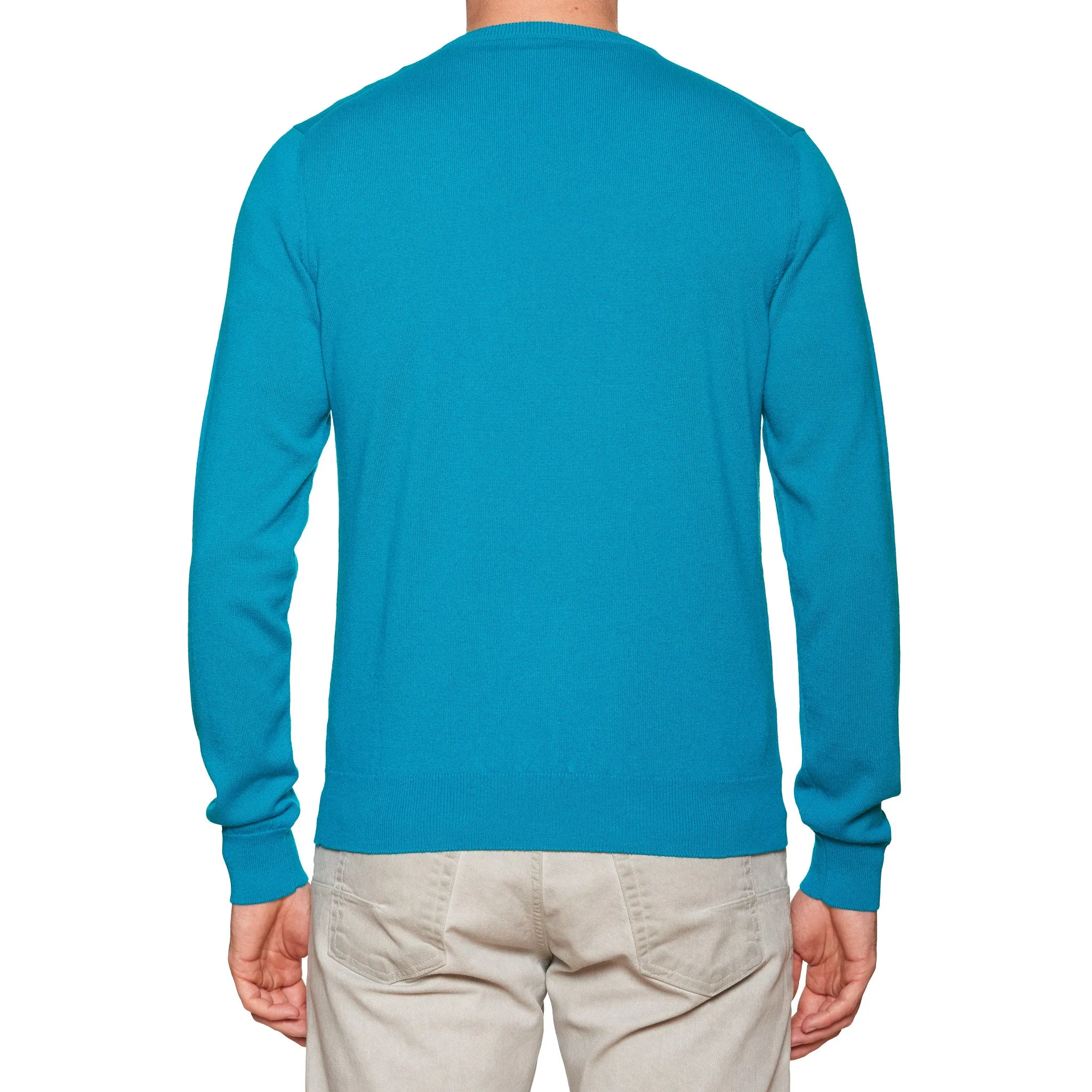 FEDELI Aqua Blue Cashmere V-Neck Sweater NEW