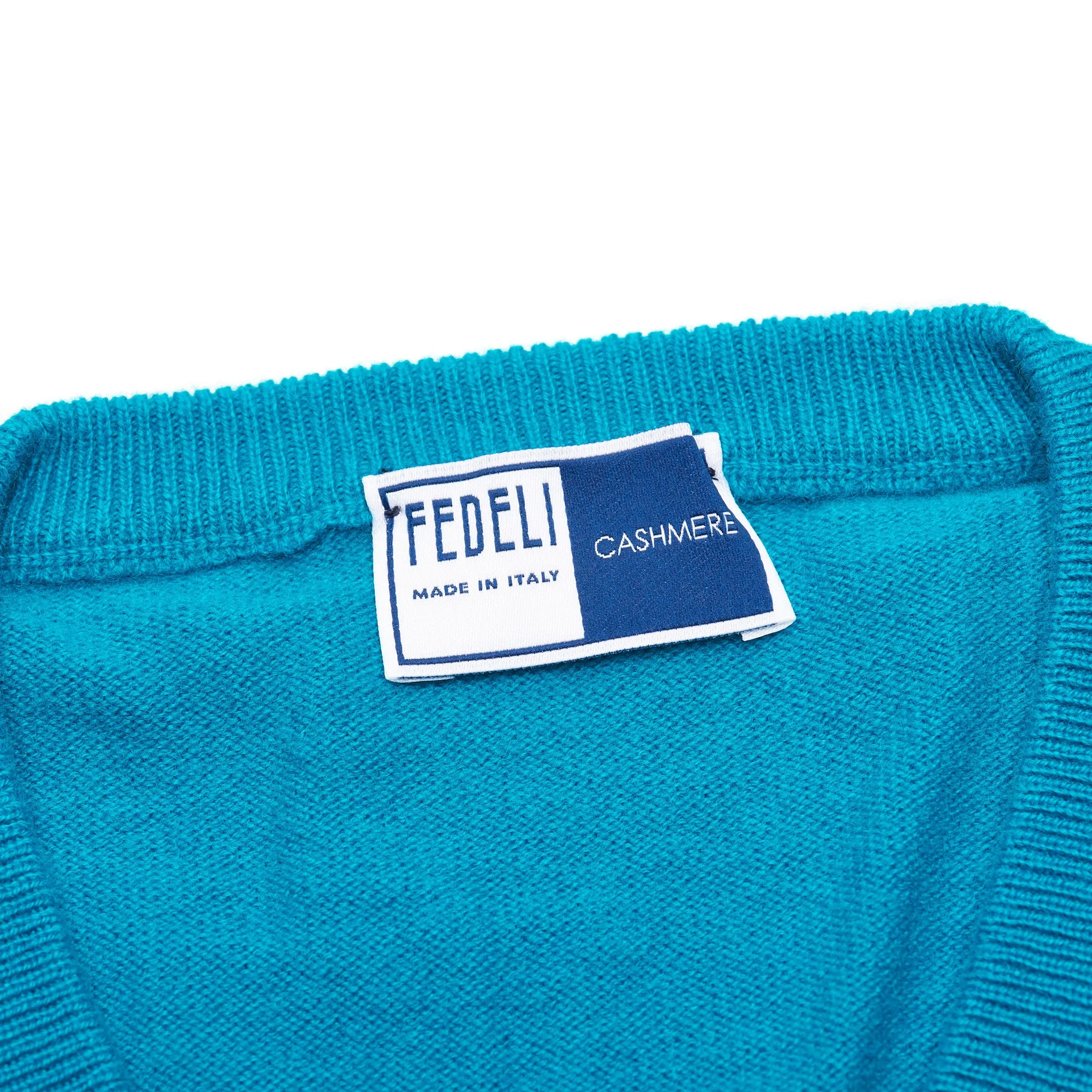 FEDELI Aqua Blue Cashmere V-Neck Sweater NEW