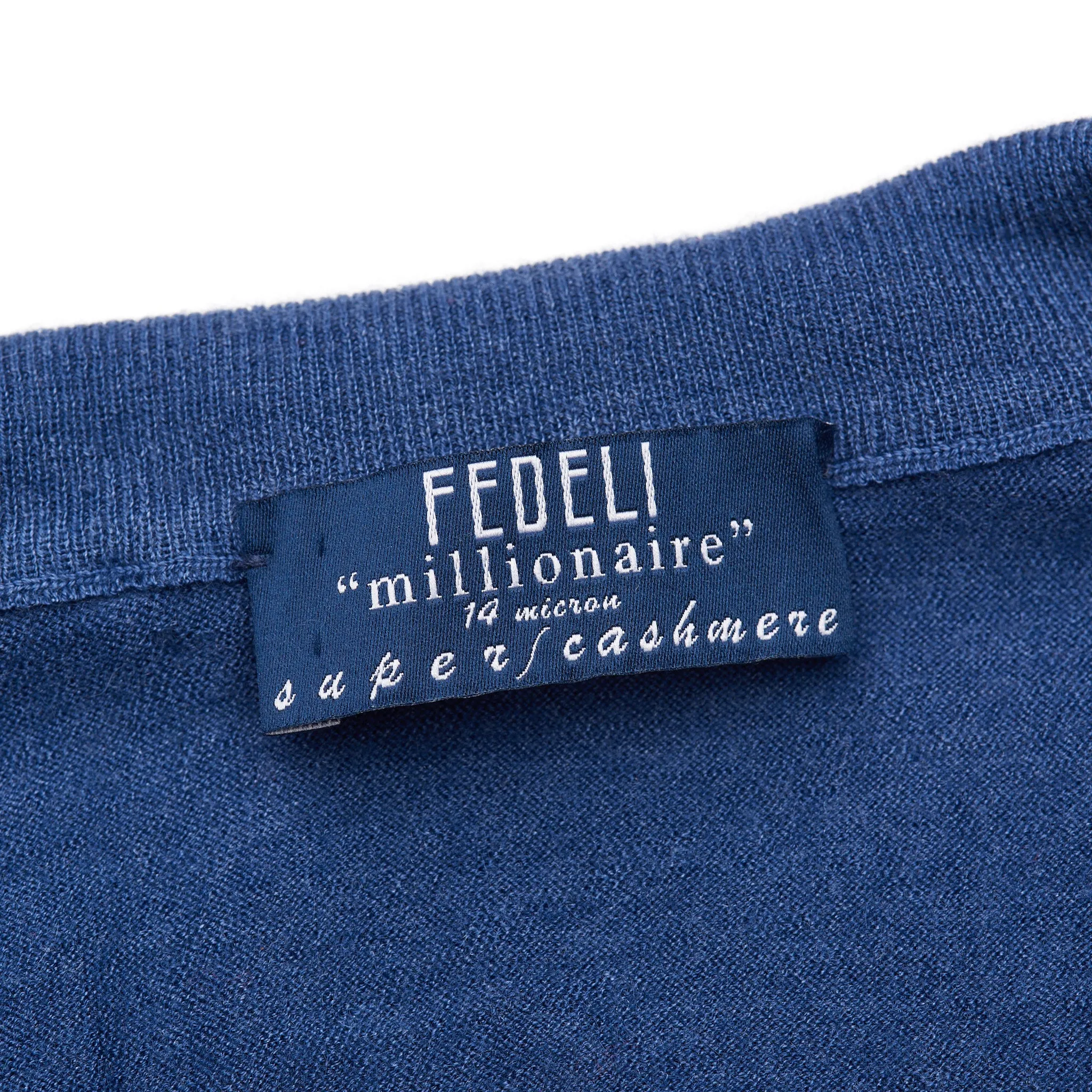 FEDELI "Millionaire" Blue 14 Micron Super Cashmere Zip Neck Sweater 46 NEW XS