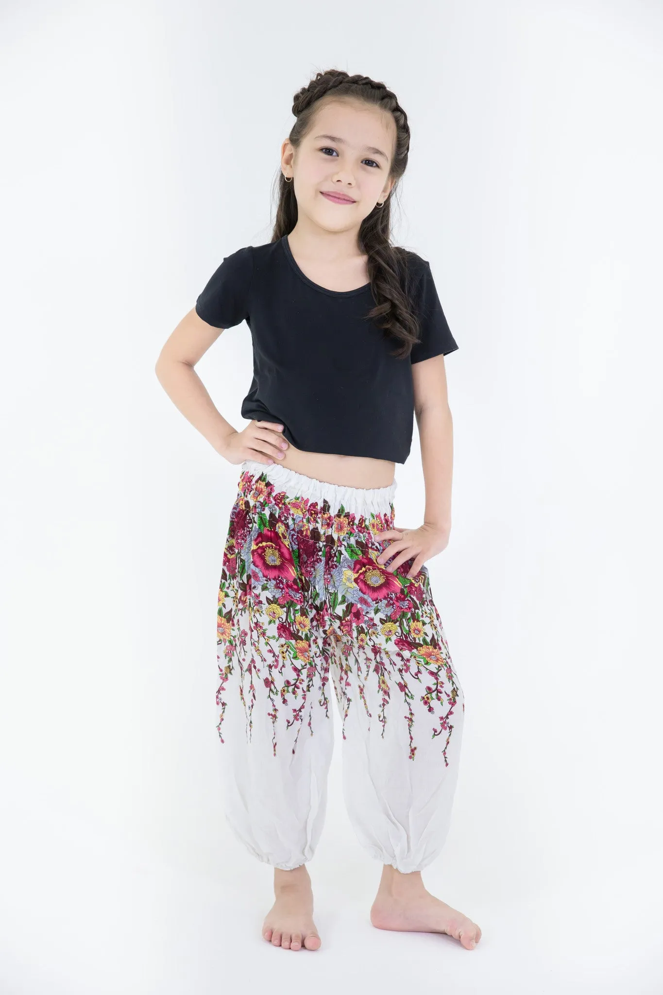 Kids Floral Harem Pants in White