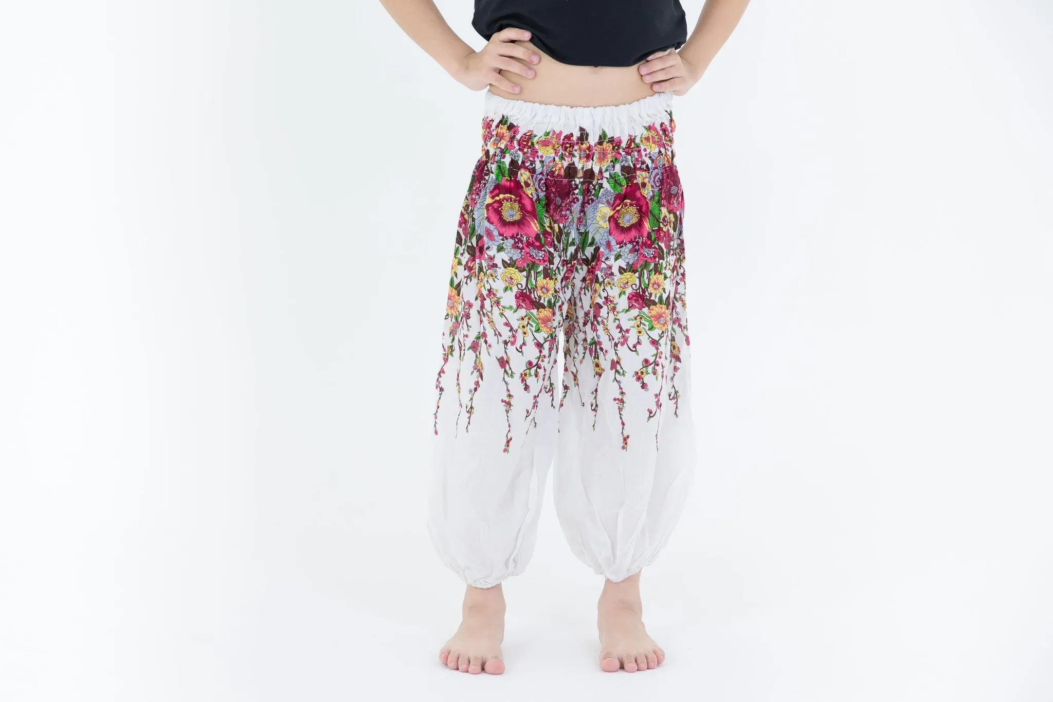 Kids Floral Harem Pants in White