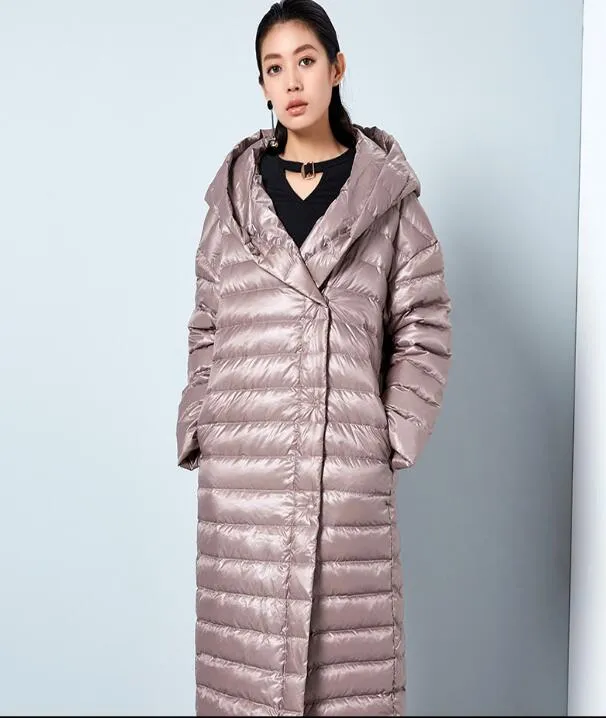 Long Hooded Women Winter Loose Thick 90% Duck Down Jackets WarmDown Coat