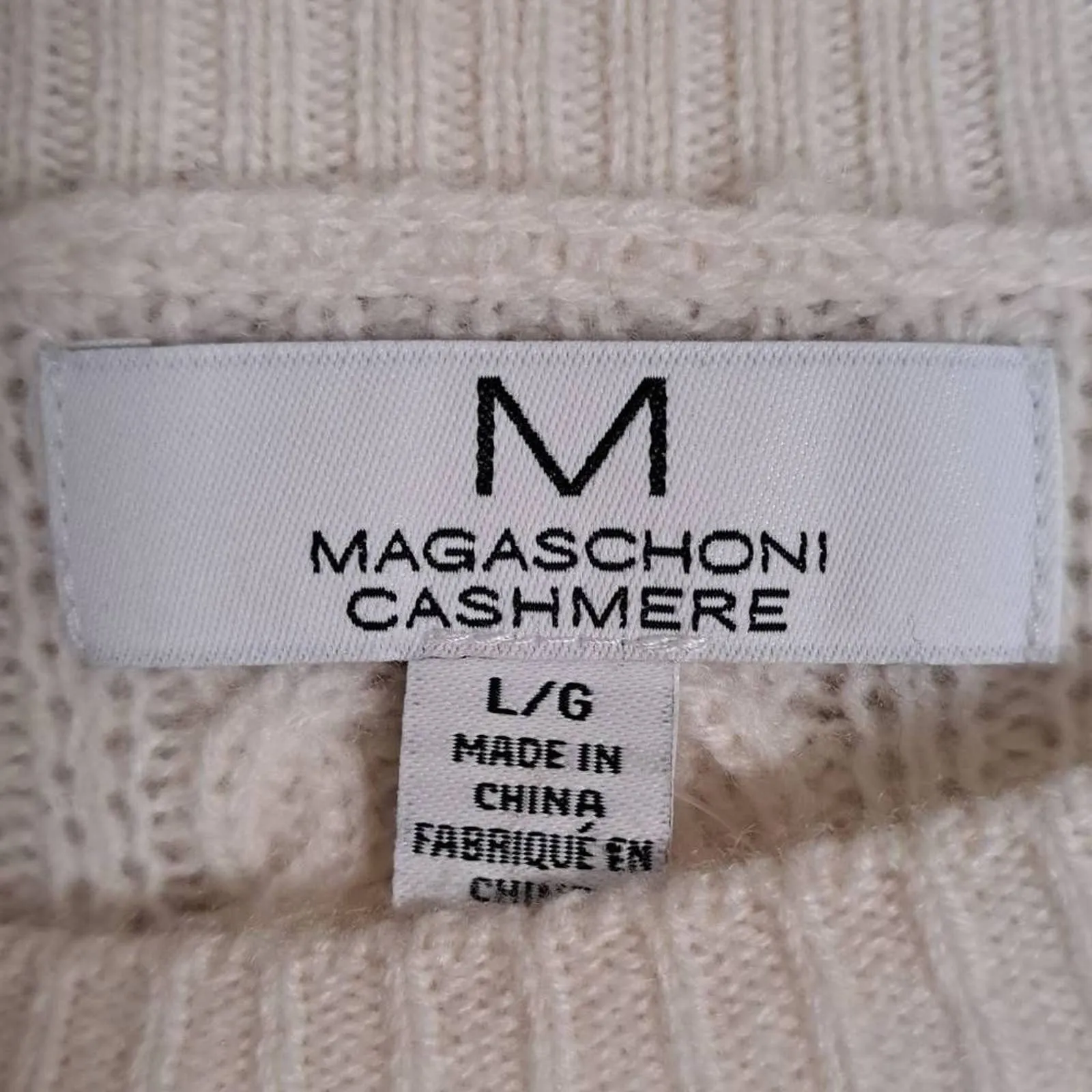 MAGASCHONI Women's Frost White All Cashmere Cable Knit Sweater Size L/G