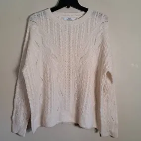 MAGASCHONI Women's Frost White All Cashmere Cable Knit Sweater Size L/G