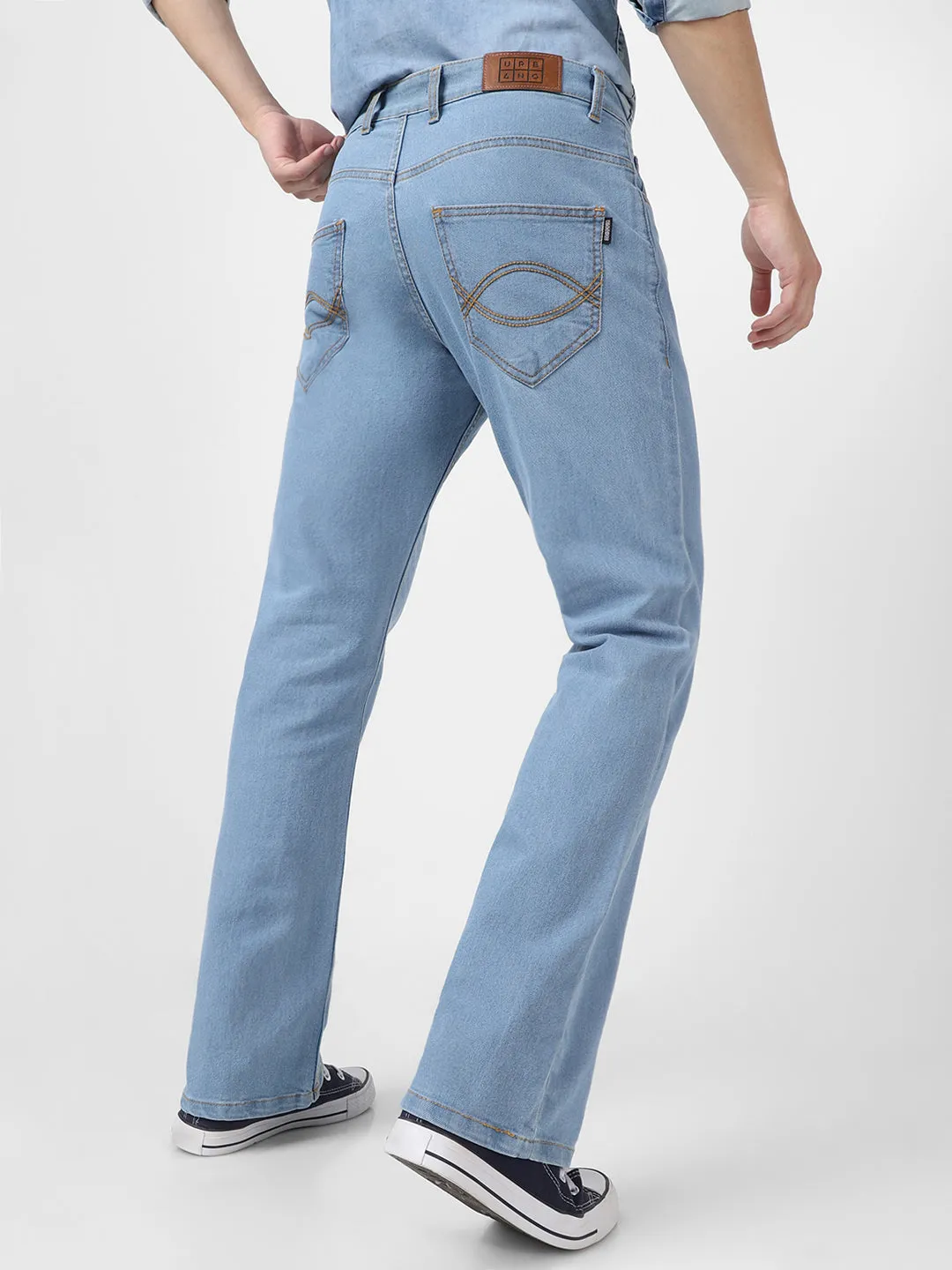 Men's Ice Blue Washed Bootcut Jeans Stretchable