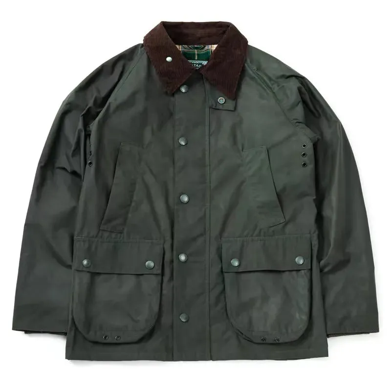 Men's Oil Wax Safari Jacket Oliver Green Slim Fit Waterproof Classic England