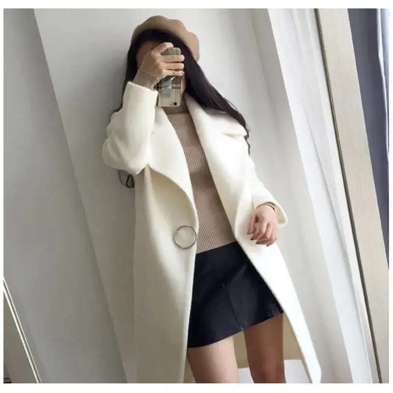 Mid-Length Cocoon Woollen Jacket With Large Lapel