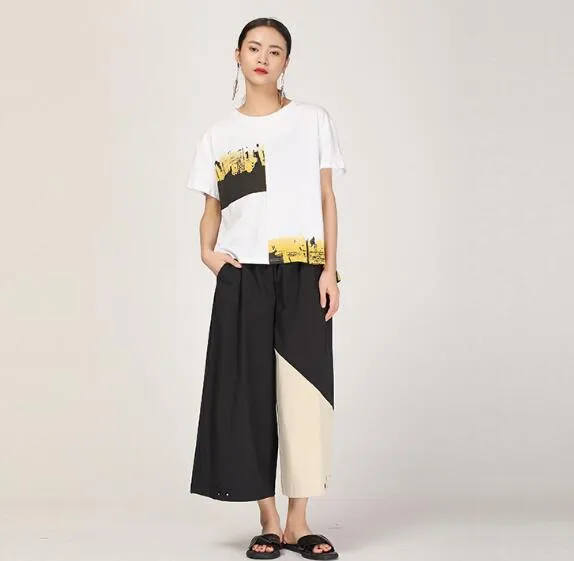 Patch Work Summer Wide Legs Women Casual Harem Pants HD971314