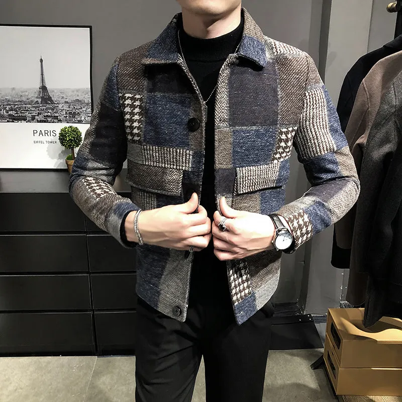 Patchwork Slim Fit Woolen Jacket