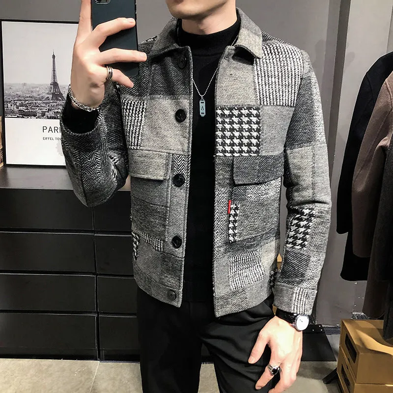 Patchwork Slim Fit Woolen Jacket