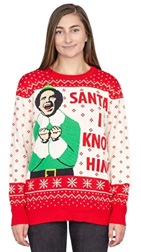 Ripple Junction Elf Buddy Santa I Know Him Pattern Ugly Christmas Sweater (Adult XX-Large)