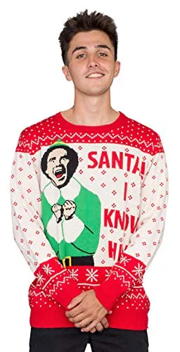 Ripple Junction Elf Buddy Santa I Know Him Pattern Ugly Christmas Sweater (Adult XX-Large)