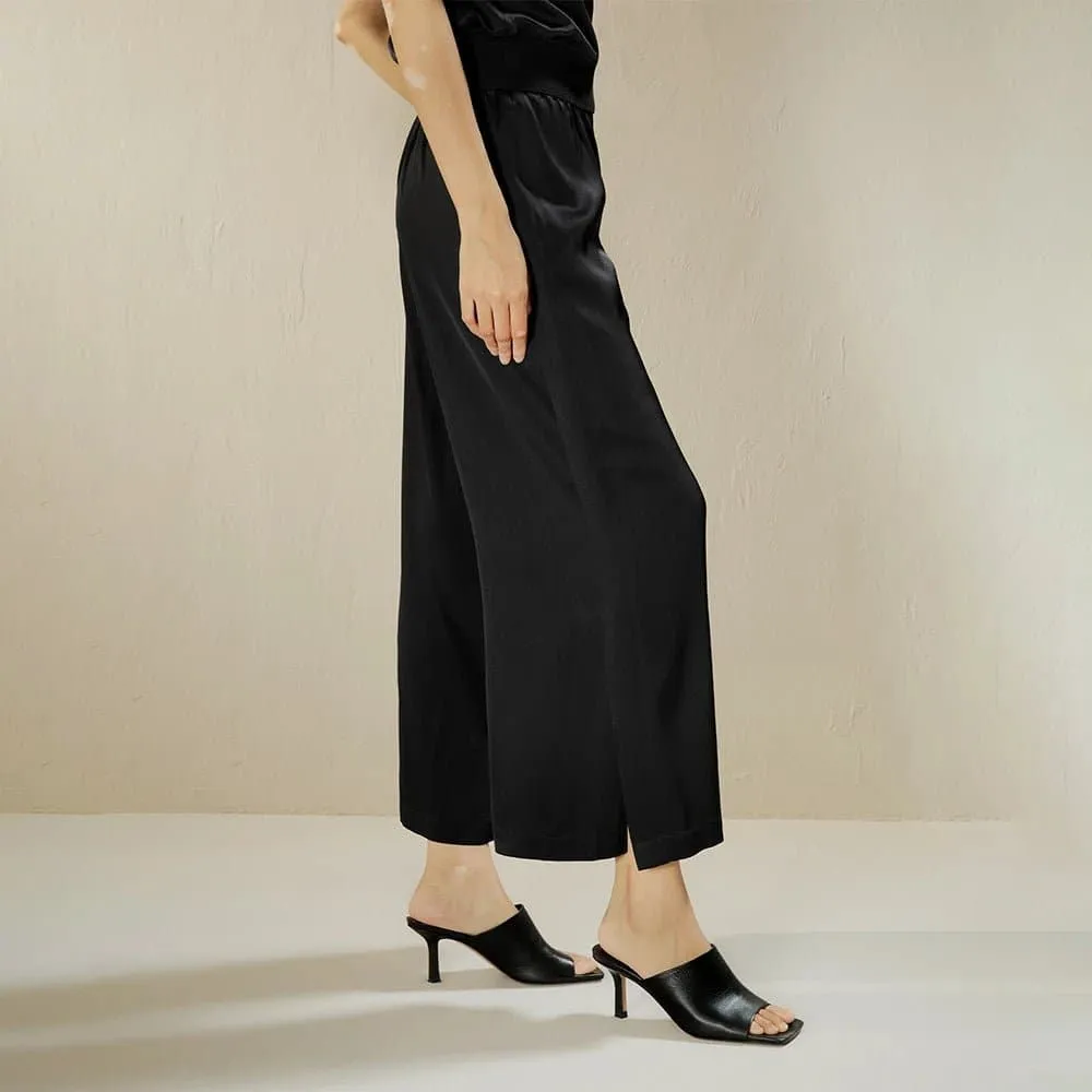 Silk Wide Leg Cropped Pants - Luxurious 22 Momme Silk Double Georgette - Stylish and Comfortable