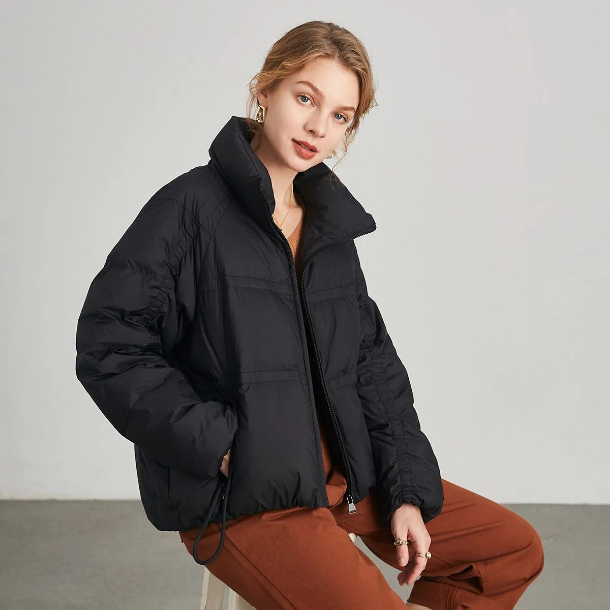 Stand-Up Collar Windproof Cropped Down Jacket