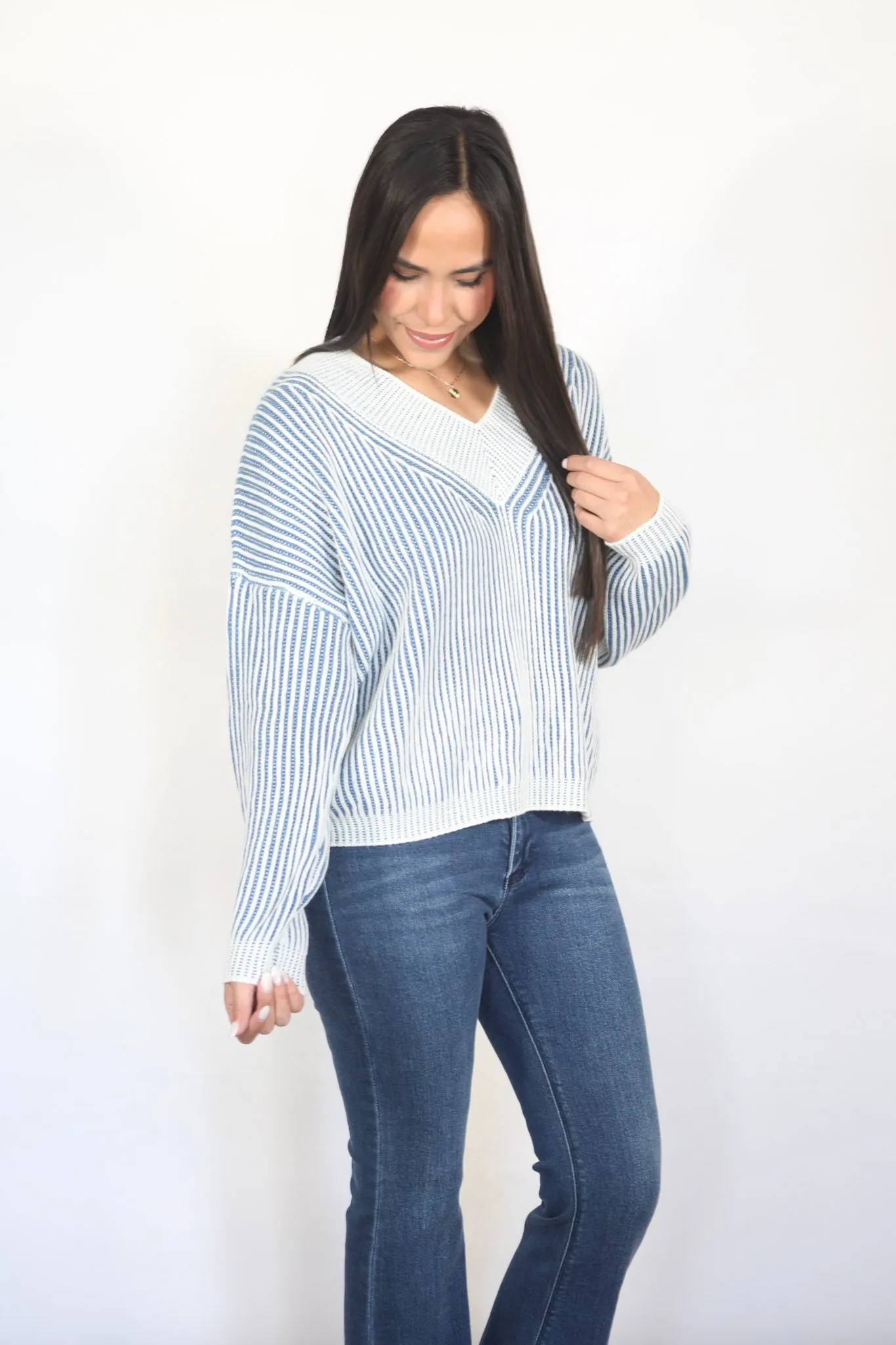 Sweet Style Blue Ribbed Sweater