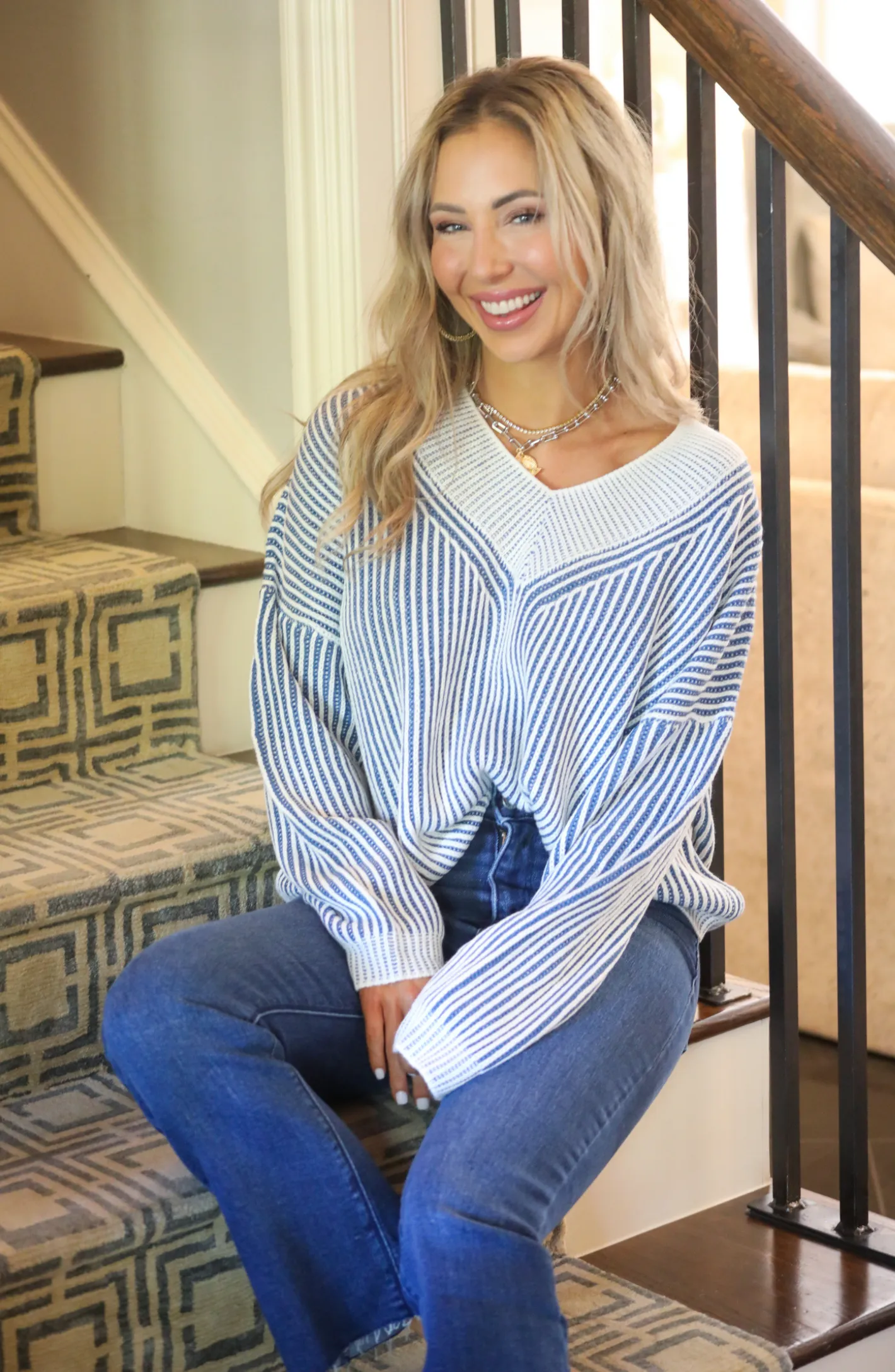 Sweet Style Blue Ribbed Sweater