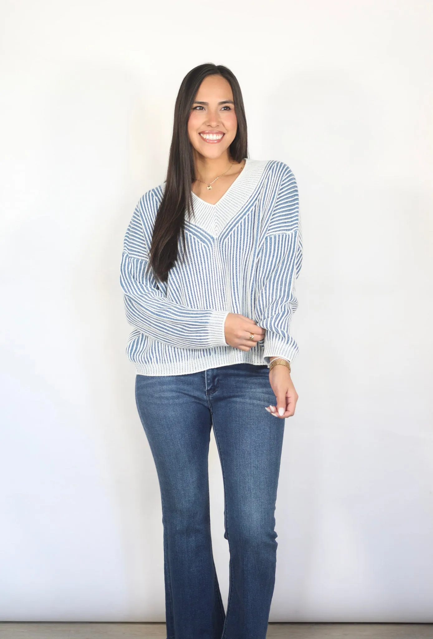 Sweet Style Blue Ribbed Sweater