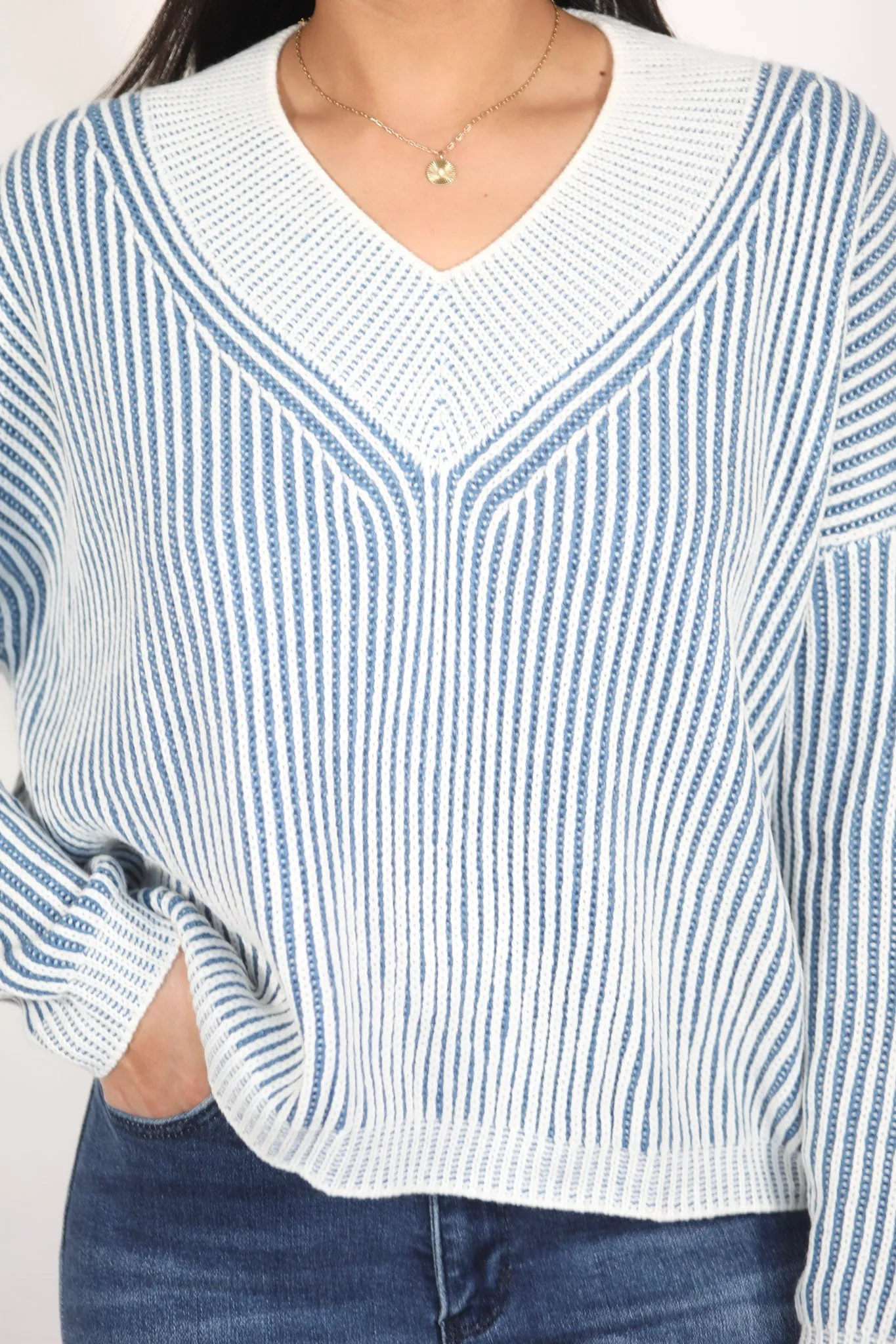 Sweet Style Blue Ribbed Sweater