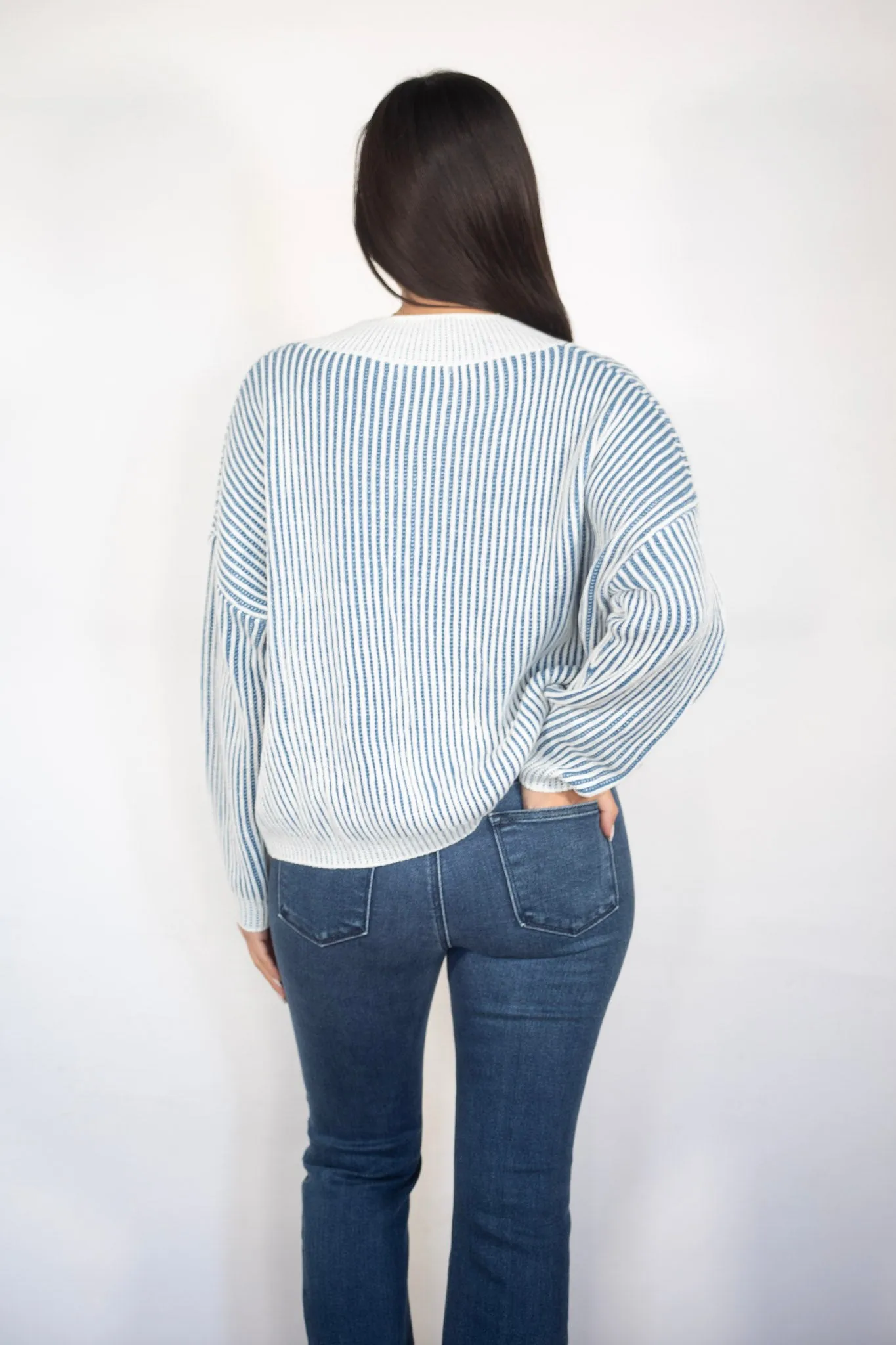 Sweet Style Blue Ribbed Sweater