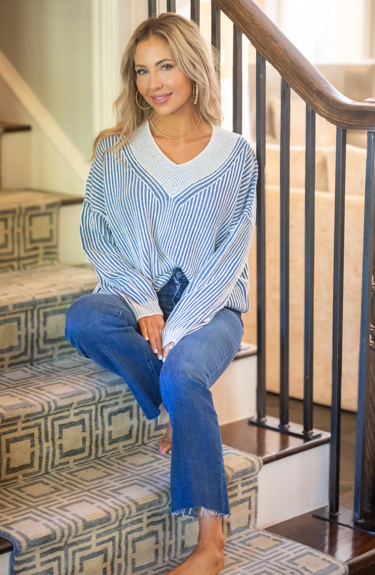 Sweet Style Blue Ribbed Sweater