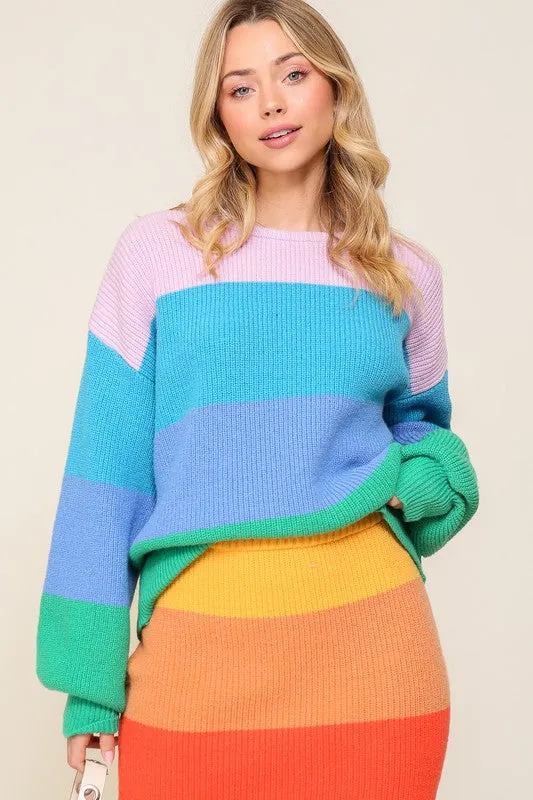 TEEK - Bold Rainbow Stripe Oversized Chunky Knit Pullover