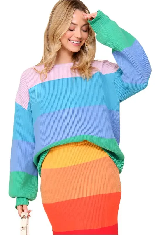 TEEK - Bold Rainbow Stripe Oversized Chunky Knit Pullover