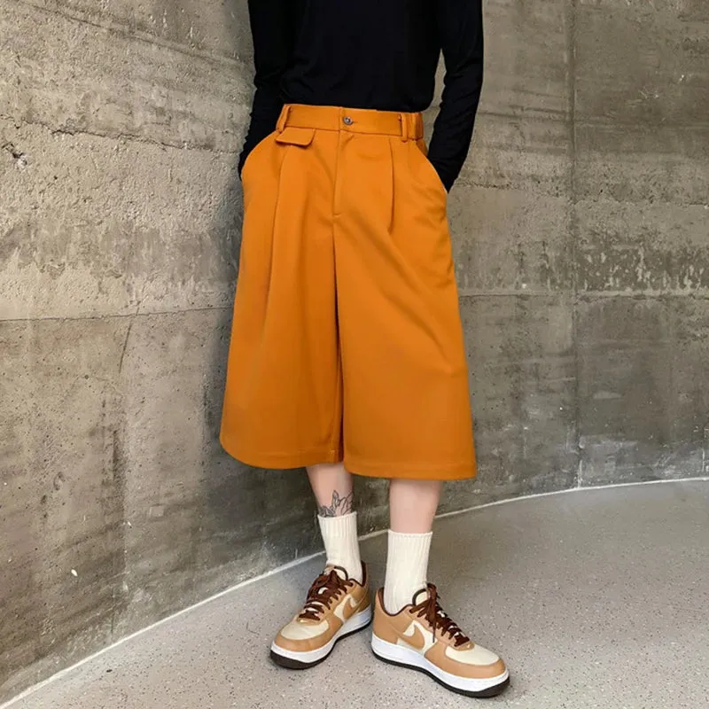 Winter Fashion Men's Woolen Shorts Casual Wide Leg Straight Leg Short Pants Niche Design Male Clothing 9C3613