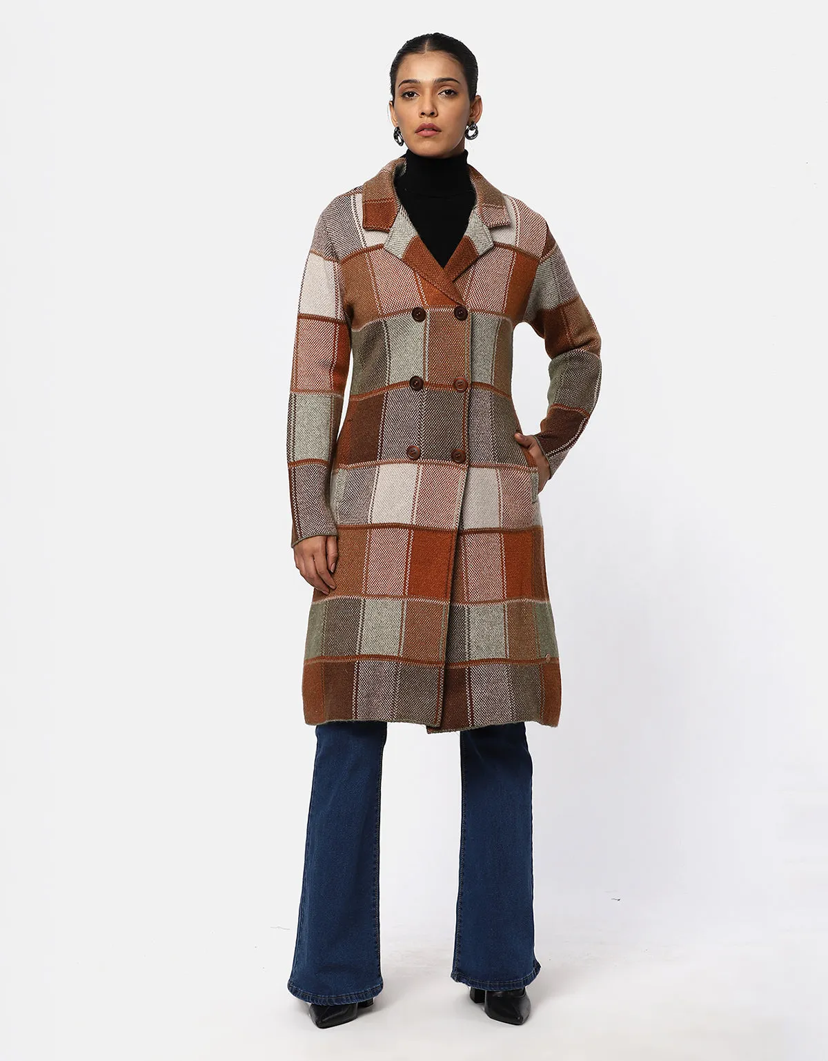 Women Woolen Double Breasted Long Coat